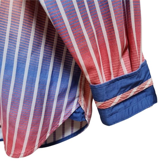 Luchiano Visconti Shirt Mens XL Blue Red Striped Cotton Modal Button Flip Cuff - Picture 9 of 16